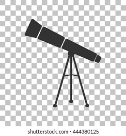 Telescope simple sign. Dark gray icon on transparent background.