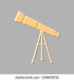 Telescope simple sign. Emboss effect with light orange icon on gray background.
