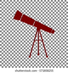 Telescope simple sign. Maroon icon on transparent background.