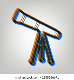 Teleskop einfaches Schild. Starkes Symbol auf grauem Hintergrund in Orange, Azurblau und alten Lavendelfarben. Illustration.