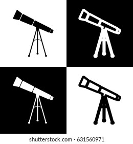 Telescope simple sign. Vector. Black and white icons and line icon on chess board.