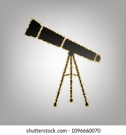 Telescope simple sign. Vector. Blackish icon with golden stars at grayish background.