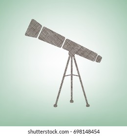 Telescope simple sign. Vector. Brown flax icon on green background with light spot at the center.
