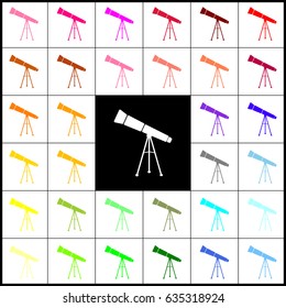 Telescope simple sign. Vector. Felt-pen 33 colorful icons at white and black backgrounds. Colorfull.