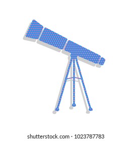 Telescope simple sign. Vector. Neon blue icon with cyclamen polka dots pattern with light gray shadow on white background. Isolated.