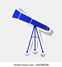 Telescope simple sign. Vector. New year bluish icon with outside stroke and gray shadow on light gray background.