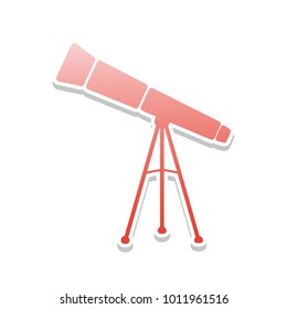 Telescope simple sign. Vector. Reddish icon with white and gray shadow on white background. Isolated.