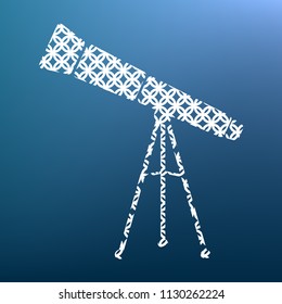 Telescope simple sign. Vector. White textured icon at lapis lazuli gradient background.