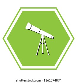 Telescope simple sign. Vector. White icon with black shadow at yellow green honeycomb on white background.