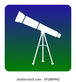 Telescope simple sign. Vector. White icon at green-blue gradient square with rounded corners on white background. Isolated.