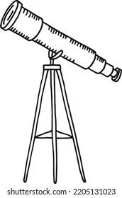 Telescope Sketch. Astronomy Optical Device. Space Research Icon