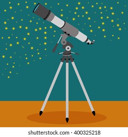 Telescope with a sky with stars in the background vector illustration
