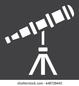 Telescope solid icon, astronomy and science, vector graphics, a filled pattern on a black background, eps 10.