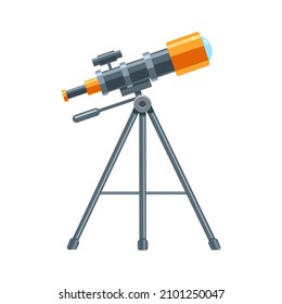 Telescopio para la exploración espacial. Icono de vector plano de color aislado en fondo blanco.