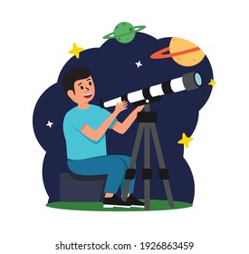 Telescope Space Flat Design Illustration
