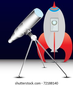 telescope and space rocket