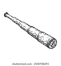 Telescopio Spyglass Dibujado a mano. Clásico de latón, navegación del explorador, óptica Telescopio steampunk Espejo de Vector de Spyglass. ilustración negra aislada