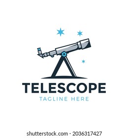 Telescopio con ilustración vectorial de diseño de logotipo estrella