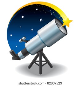 telescope and a star in the sky, floating