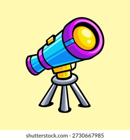 Telescópio, Ilustração de Ícone de Vetor de Desenho Animado com Escopo Estardente. Ciência, Astronomia, Conceito De Educação. Estilo de Desenho Animado Plano de Veículo de Ficção Científica