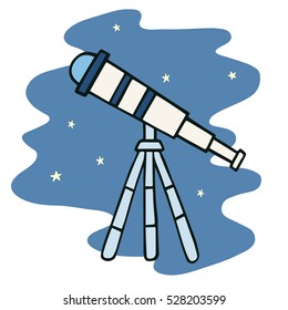 Telescope and the starry sky. Hand drawn vector illustration