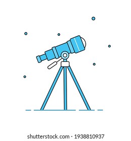 Telescope and stars. Linear flat vector icon isolated on white background.