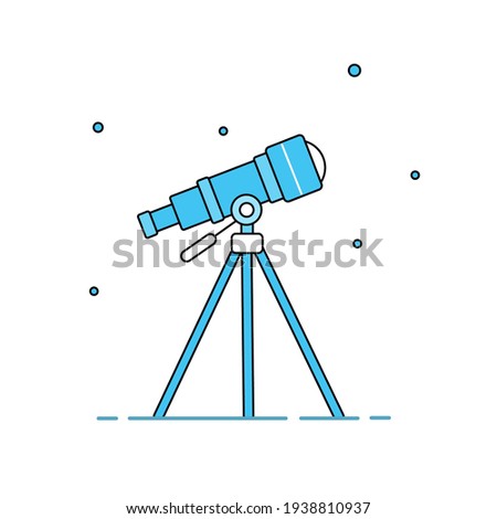 Telescope and stars. Linear flat vector icon isolated on white background.