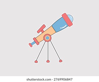 Telescope Sticker: Colorful tripod telescope vector in blue, pink, and tan, perfect for astronomy enthusiasts, science hobbyists, and night sky observation themes