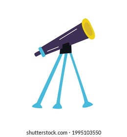 Telescope. Study of the night sky. Optical instrument for observing stars and space. Tripod. Colorful hand drawn vector isolated illustration