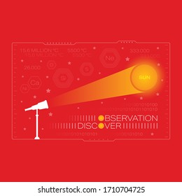 telescope and sun on red background. telescope and solar concept