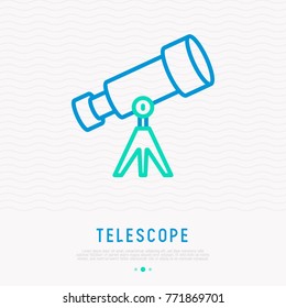 Telescope thin line icon. Modern vector illustration of astronomical equipment.