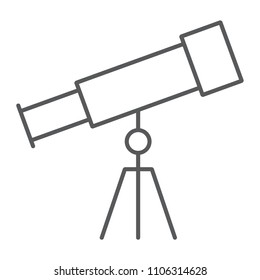 Telescope thin line icon, school and education, astronomy sign vector graphics, a linear pattern on a white background, eps 10.