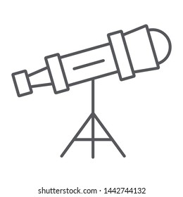 Telescope thin line icon, science and astronomy, spyglass sign, vector graphics, a linear pattern on a white background, eps 10.