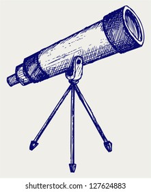Telescope in tripod. Doodle style