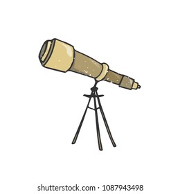 telescope tripod vector spyglass illustration yellow color texture telescope tripod drawing school education geography element shabby style clip art astronomy zoom glass on white background