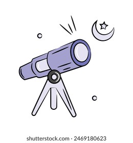 Telescope use to see eid moon, ready to use doodle icon of telescope