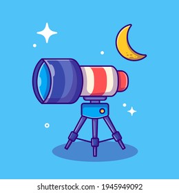 Telescope Vector Cartoon Illustration. Astronomy Icon Concept White Isolated. Flat Cartoon Style Suitable for Web Landing Page, Banner, Sticker, and Background