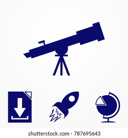 Telescope vector icon, on the grey background.