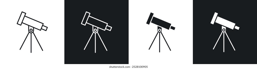 Icono del Vector del telescopio fijado en blanco y negro