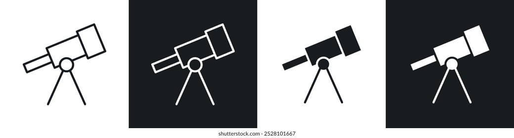 Icono del Vector del telescopio fijado en blanco y negro