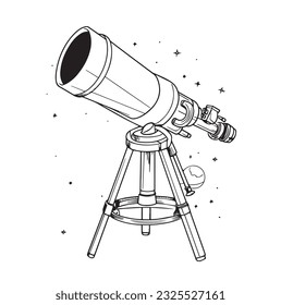 Teleskop, Vektorgrafik in handgezeichnet, einzeln auf weißem Hintergrund. Teleskop-Doppel-Illustration