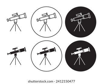 Telescope vector illustration set. Observatory stargazing planetarium scope sign suitable for apps and websites UI design style.