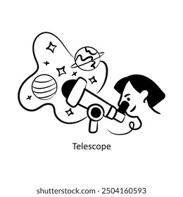 Teleskop-Vektorkontur Stil Design Vektor Stock-Illustration. 