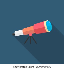 telescope vetor icon symbol, flat design, long shadow