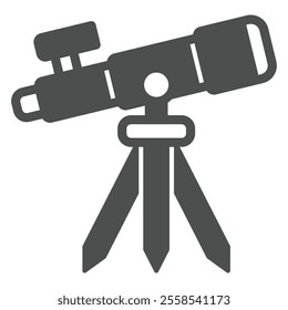 Telescope with viewfinder solid icon, space and optical equipment concept. Vector graphics. Tripod telescope sign on white background, glyph style icon for mobile or web design