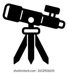 Telescope with viewfinder solid icon, space and optical equipment concept. Vector graphics. Tripod telescope sign on white background, style mobile or design
