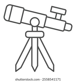 Telescope with viewfinder thin line icon, space and optical equipment concept. Vector graphics. Tripod telescope sign on white background, outline style icon for mobile or web design
