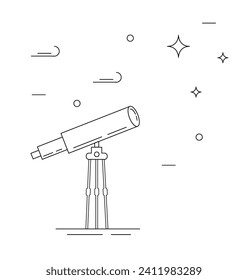 Telescope Watching the Sky Line Art. Exploring space and science vector art