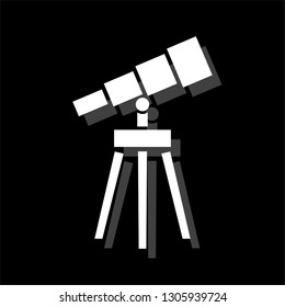 Telescope. White flat simple icon with shadow