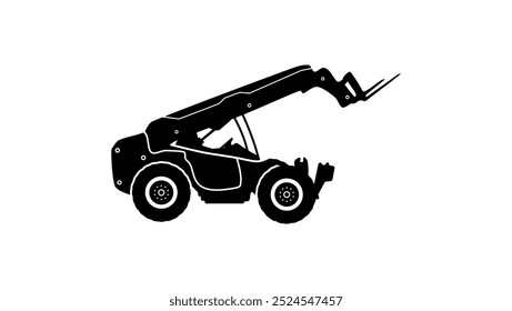 Telescopic handler, black isolated silhouette